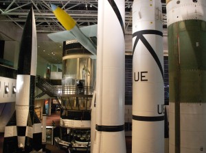 Rockets, man at the Smithsonian Air and Space Museum, Washington, D.C